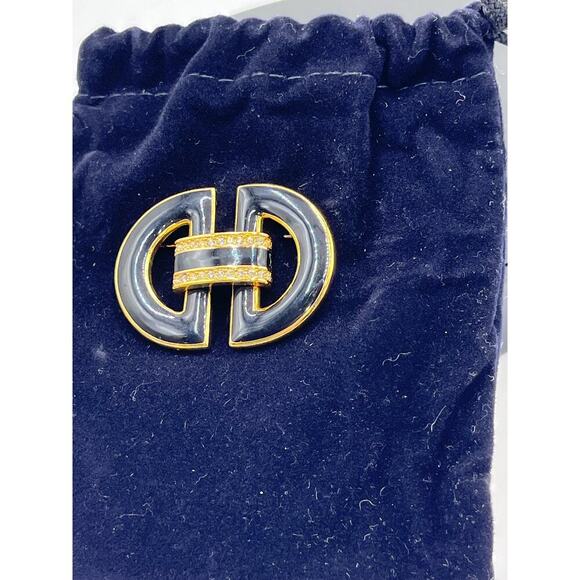 Swarovski SAL vintage Black Enamel Clear Crystals Buckle Art Deco Brooch - Picture 14 of 14